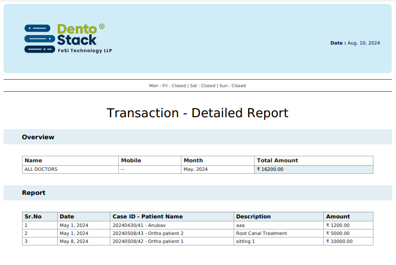 transaction detailed report